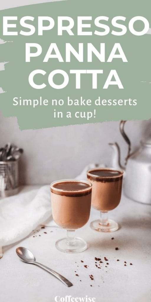 Coffee panna cotta in glasses with text overlay espresso panna cotta