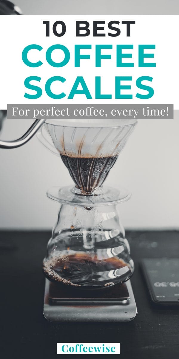Coffee scale and hario pour over kit with text overlay 10 best coffee scales