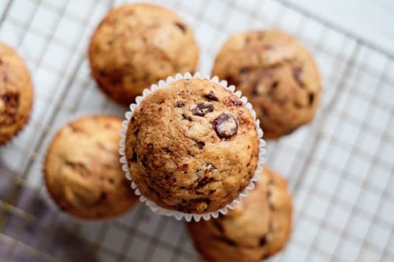 coffee chocolate muffins on tray