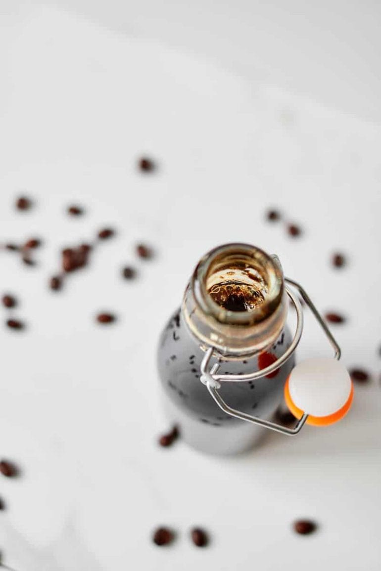 top view of DIY coffe syrup in bottle