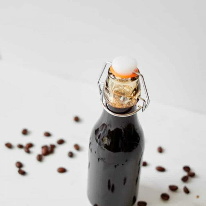 thick coffee flavored syrup in a bottle
