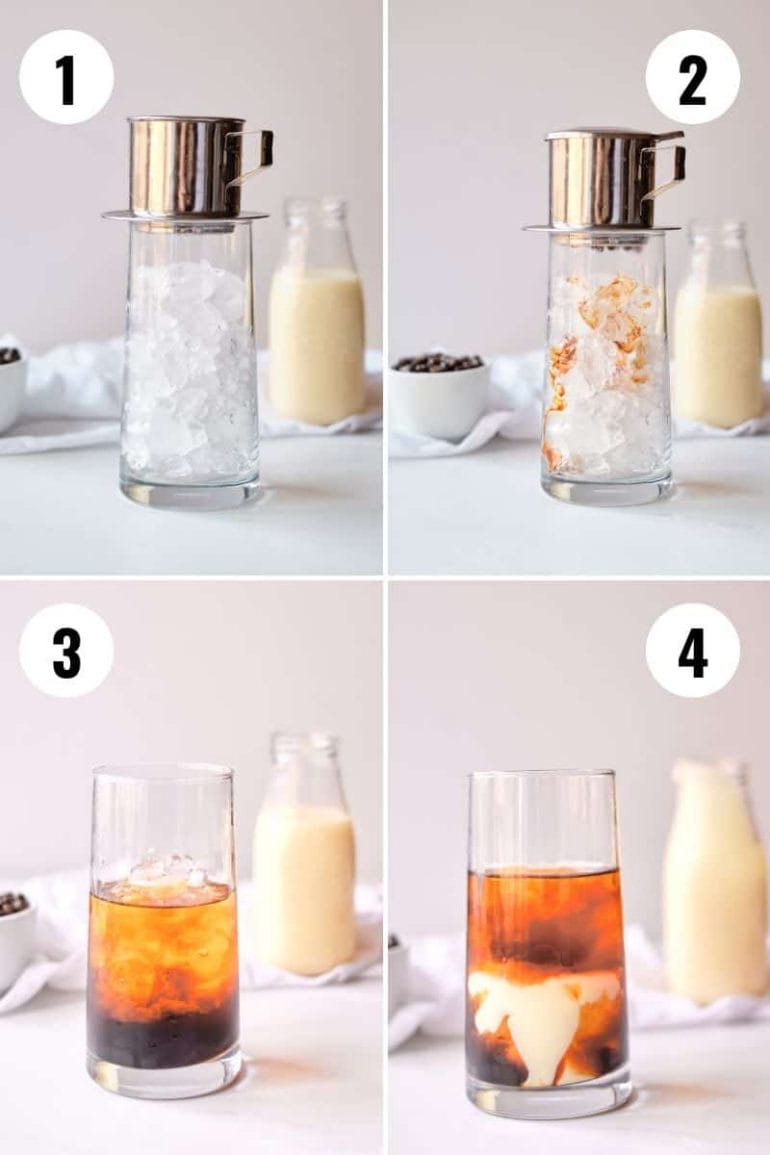 Process steps for how to make a iced coffee recipe sweetened condensed milk