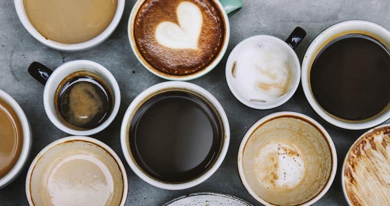 various espresso coffee drinks from above