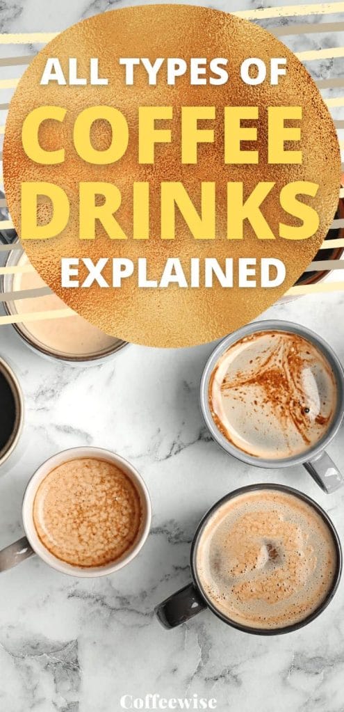 cups of coffee with text overlay "all types of coffee drinks explained"