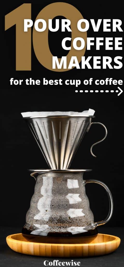 Pour over dripper on glass server carafe with text best pour over coffee makers.