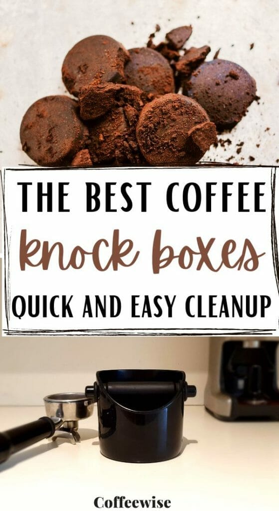 coffee knockout bin and used espresso pucks with text the best coffee knock boxes.