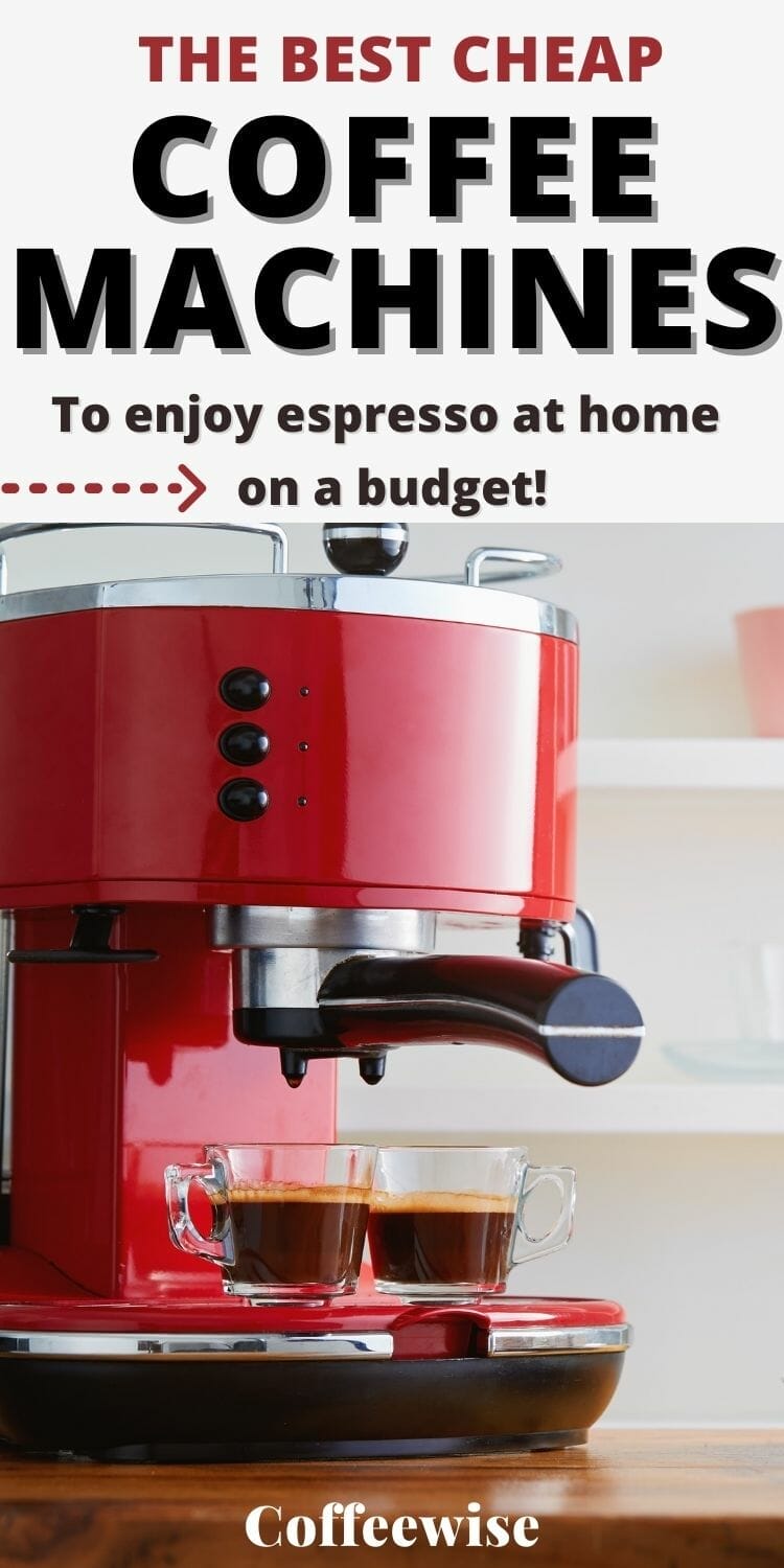 Small red espresso machine with text The best cheap coffee machines.