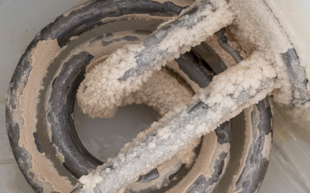 white chalky residue on heating element due to limescale