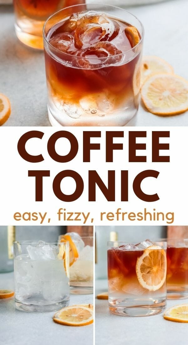 Process shots for coffee and tonic water with text overlay - coffee tonic.