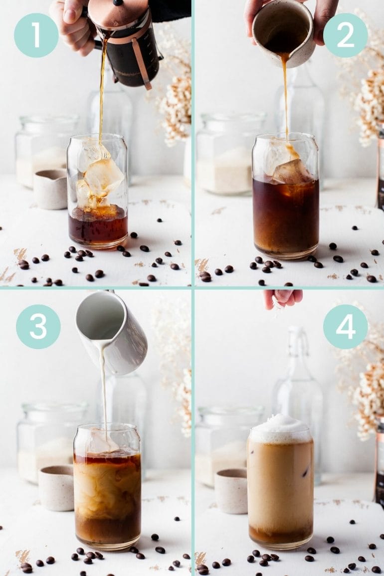 Process steps showing How to make coconut milk cold brew.