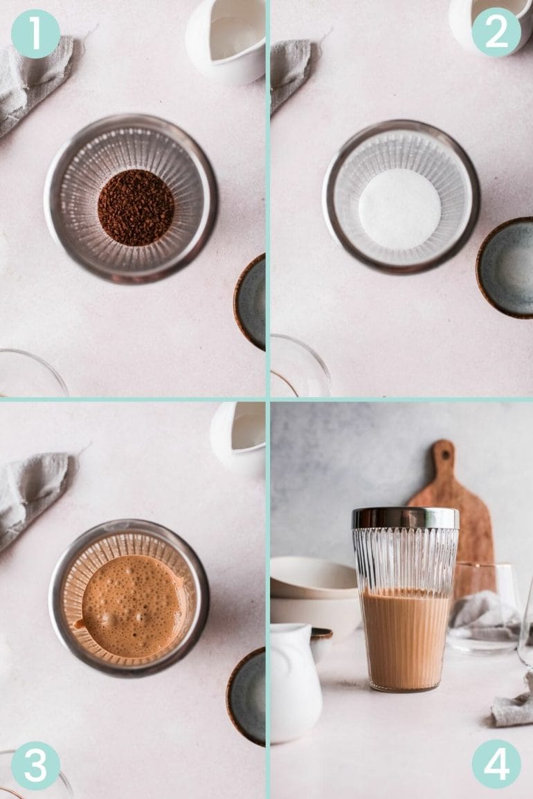 Process shots showing How to make greek frappe recipe at home.