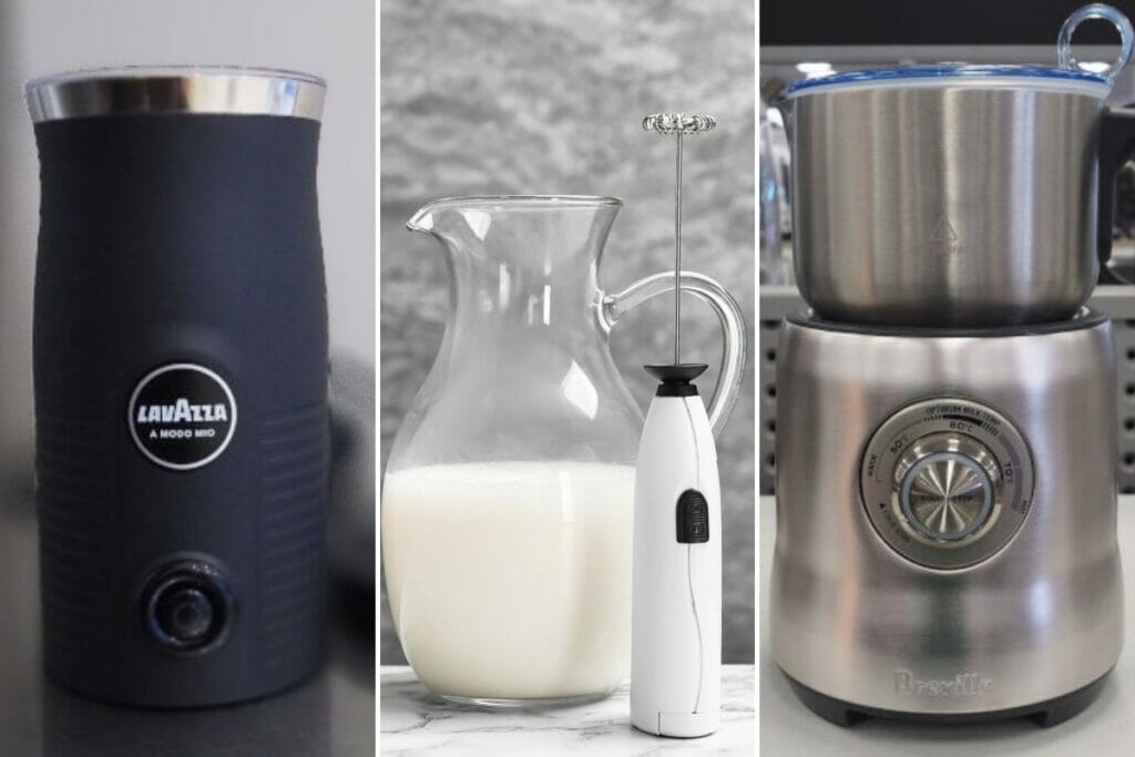 three milk frothers alongside each other.