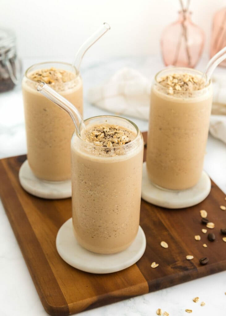 morning caffeine smoothie side view.