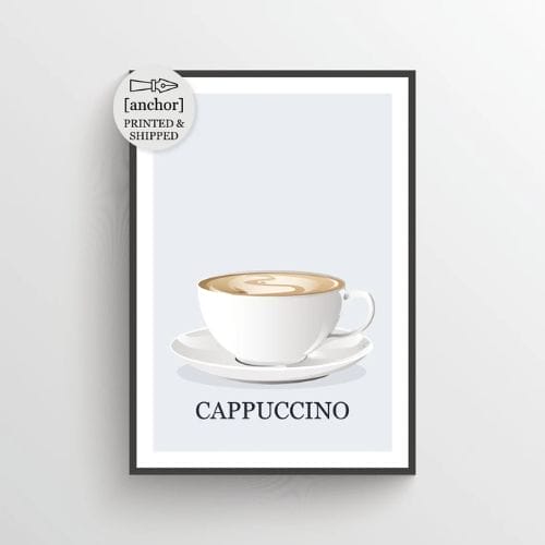 coffee drinks poster in frame.